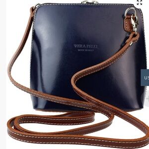 Vera Pelle Dark Blue and Tan Leather Crossbody